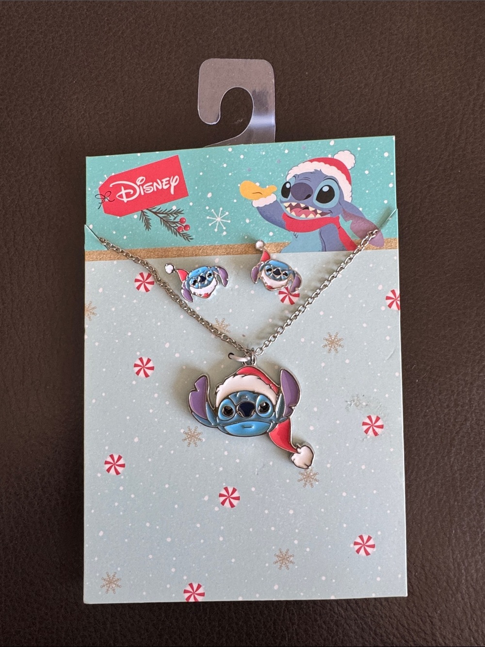 Stitch Disney Christmas Santa Earring & Necklace Set NWT